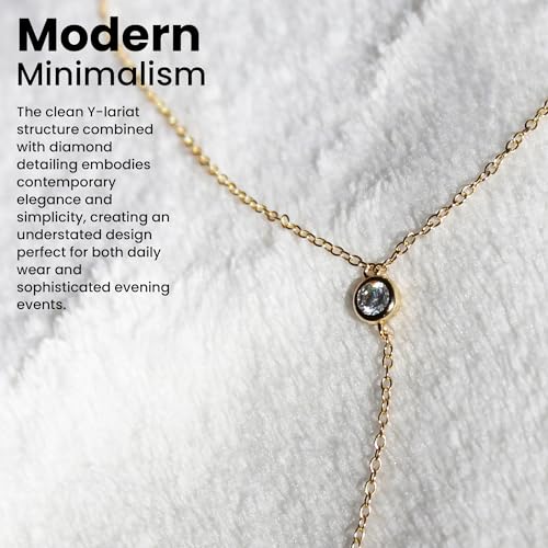 Faire de la Mode Dainty Drop Lariat Necklace for Women, 16" to 18" Adjustable Length Double CZ Lariat Y Necklace - color: Gold