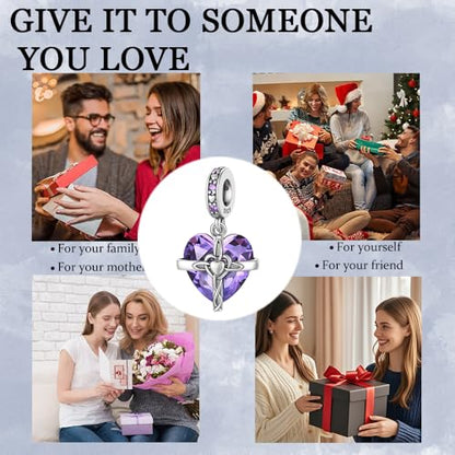 Birthstone Charms 925 Sterling Silver Heart Charms for Bracelets and Necklaces Birthday Day Christmas Gifts For Women - color: B-February