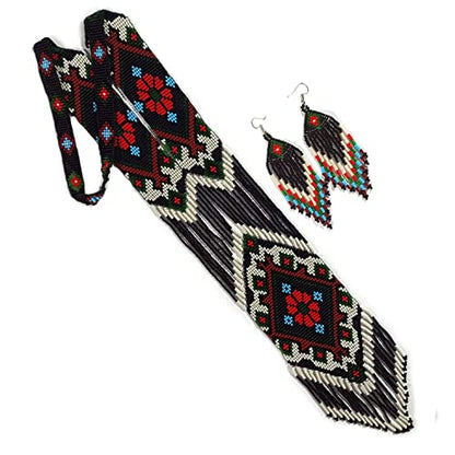 Long Beaded Necklace – Boho Native Handmade Seed Bead Tassel Necklace, Bohemian Large Statement Beaded Necklace for Women and s - color: PATTERN 15