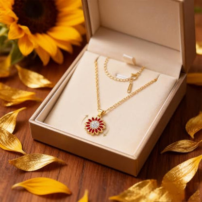 Sunflower Fidget Necklace for Women Gold Moon Necklace Rotating Heart Necklaces Spinning Crystal Flower Anxiety Necklaces Crescent Moons Jewelry Accessories - color: Gold Red
