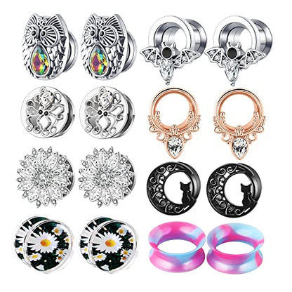 TIANCI FBYJS Stainless Steel Zircon Ear Tunnels Earrings Guages Piercing Plugs Stretcher Gauges for Women Men - style: New 6mm=2g