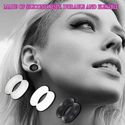 6G-25mm Thin & Thick Silicone Ear Gauges Stretching Kit Flexible Tunnels Plugs for Ear Expander Gauge Earlets Plug Set Gauges Kit - style: Black-Mix Size-6G-20mm