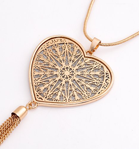 MOLOCH Long Necklaces For Woman Disk Circle Pendant Necklaces Tassel Fringe Necklace Set Statement Pendant - color: Heart-shaped-gold