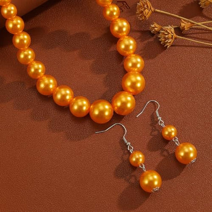 xuzhiyuan Fashion Classic Faux Pearl Red Carnelian Jewelry Set Necklace Earrings for Women - color: Yellow