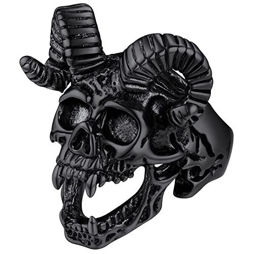 FaithHeart Satanic Jewelry Baphomet Goat Rings Sigil of Lucifer Satan Symbol Signet Ring for Men Woman Size 7/8/9/10/11/12/13/14 Personalized Custom - color: 02. Goat Skull-Black
