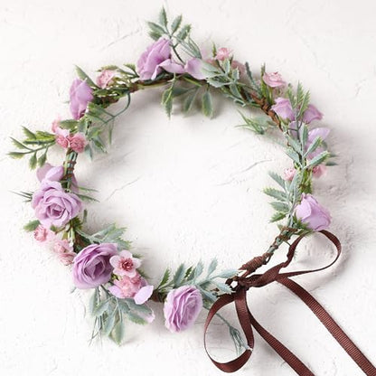 Fairy Purple Flower Crown Headband, Rose Floral Headpiece | Adjustable, Fairy Flower Crown, Women Girls, Renaissance Birthday Wedding Party Photo Props - color: Purple