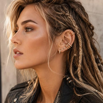 4Pcs Cuff Earrings Non Piercing 14k Gold Plated Ear Cuff Fake Earrings Lightweight Adjustable Ear Clip on Earring for Women Trendy Jewelry Gifts