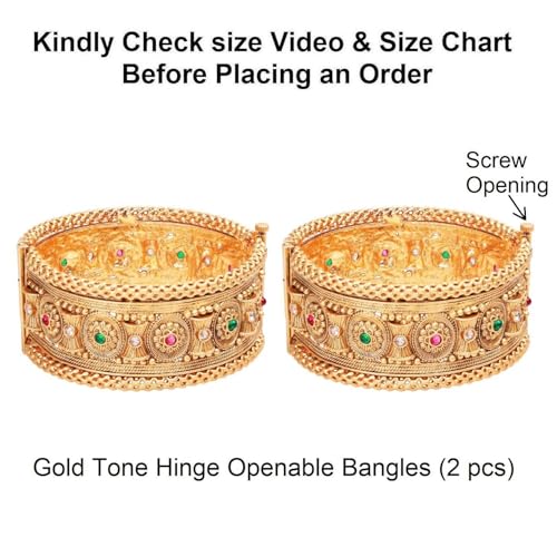 Efulgenz Indian Bridal Wedding Bollywood Big Broad Bracelet Bangle Set - color: Gold Multi, size: 2-8