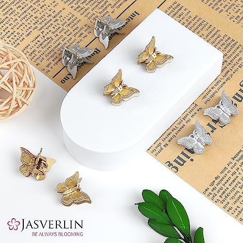 JASVERLIN Mini Butterfly Hair Clips 50pcs - Non-Slip Metallic Silver Gold Hair Claws Clip Y2K 90s 2000s Small Tiny Cute Accessories Organizer for Women Girls (Silver & Gold) - color: Silver & Gold