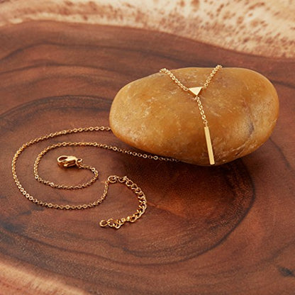 West Coast Jewelry ELYA Women's Polished Triangle Bar Drop Lariat Necklace | Crafted in solid stainless steel, this necklace resists tarnish and stands up to daily wear. - color: Gold
