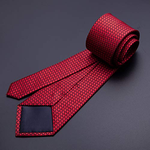 YOHOWA Men Plaid/Striped Ties Clip Set Silk Necktie Pocket Square Cufflinks | Woven Classic,Formal/Casual Mens Tie,Pocket Square Cufflinks Set,Luxury,Business,Wedding,Party,Prom,Graduation - color: A Red Fashion Plaid