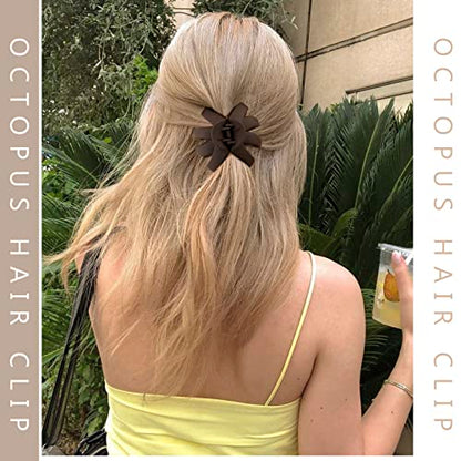 4 Pcs Octopus Hair Clips for Thick Hair - Large Claw Clips for Women, Matte Neutral Color, Strong Grip Non-Slip Jaw Clips - color: 09-Skin tone, khaki, coffee, black