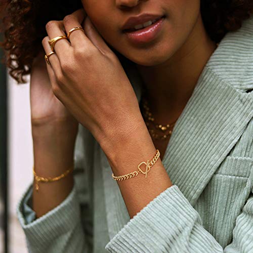 SOFYBJA 18k Gold Plated Personalized Chunky Cuban Oval Link Chain Bracelets for Men Toggle Rope Bracelet Jewelry for Women - style: Cuban Chain Link Bracelet