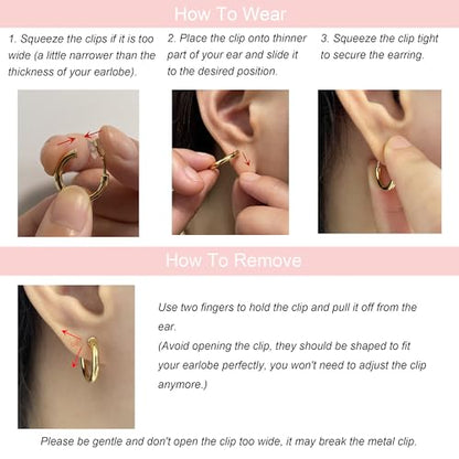 2 Pairs Clip On Hoop Earrings for Women 14K Gold Plated Non Pierced Small Clip On Huggie Hoops Adjustable No Piercing Fake Earrings