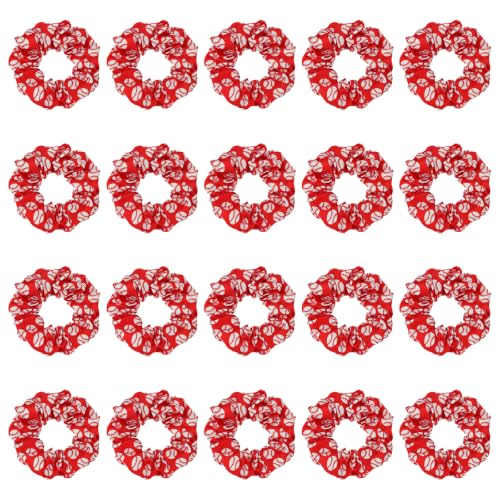 Red Baseball Print Scrunchies 20 Pack Soft Elastic Hair Ties for Women Girls Sports Fan No Slip Game Day Hair Accessories Daily Styling - color: Red Baseball