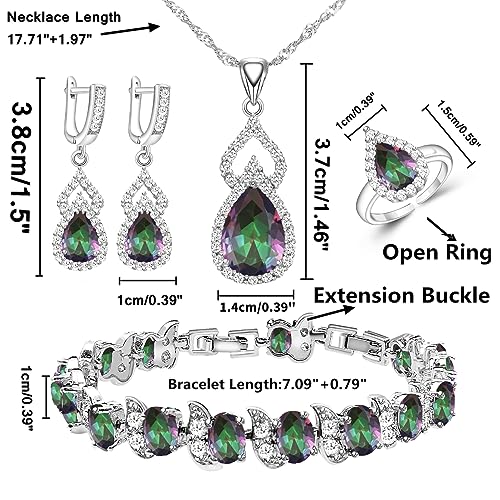 LMXXVJ Women Jewelry Set Platinum Plated Necklace Open Ring Earrings Bracelet Set,Birthday/Anniversary Mother’s Day Jewelry Gifts for Mom/Wife/Sister/Best Friend - color: KKJ-Multicolor