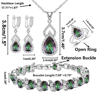 LMXXVJ Women Jewelry Set Platinum Plated Necklace Open Ring Earrings Bracelet Set,Birthday/Anniversary Mother’s Day Jewelry Gifts for Mom/Wife/Sister/Best Friend - color: KKJ-Multicolor