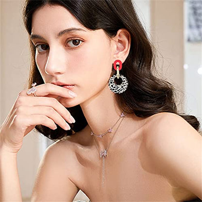 ONLYJUMP Exaggerated Geometry Earrings Acrylic Round Square Triangle Heart Dangle Earrings for Women Multilayer Bohemia Earrings Classic Retro Minimalist Earrings Statement Jewelry - color: Red Acrylic