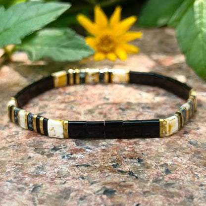 Candy Colorful Tila Flat Beads Bracelets for Women Trendy Unique Friendship Handmade Stackable Christmas Jewelry Gifts - color: black