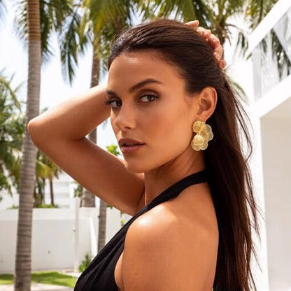 Gold Silver Flower Hoop Earrings for Women 14K Gold Plated Large Layered Flower Dangle Drop Earrings Wedding Party Holiday Birthday Gifts Lightweight Trendy Bohemian Jewelry Gift for Her - color: Golden-1