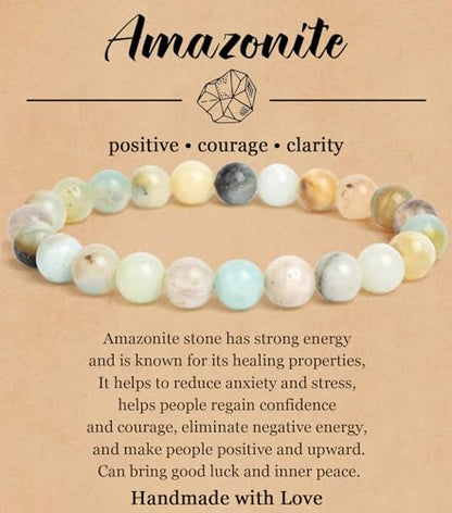 BOMAIL Natural Stone Beaded Bracelet for Women Men | 8mm Round Beads,Healing Crystal,Semi-Precious Gemstone,Yoga,Stretch,Bracelets Jewelry Gift - color: Amazonite