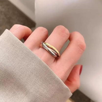 Interlocked Rolling Anxiety Fidget Ring for Women Men Stainless Steel Gold Siver Rose Triple Row Rolling Interlocking Statement Finger Rings Stress Relief Band Stacking Fashion Promise Jewelry - size: 6