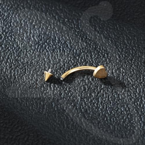 ZS 5Pcs Stainless Steel Eyebrow Rings, 16G Curved Belly Rings Navel Barbell Helix Daith Tragus Earrings Spike Vertical Labret Lip Piercing Jewelry - color: Gold,L:8mm