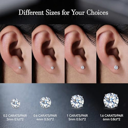 Limerencia Moissanite Internal Thread 18G Titanium Earrings, Hypoallergenic F136 Titanium Flat Back Piercing Studs, VVS1 Lab-created Moissanite Studs for Women Men Tragus Helix Cartilage Conch Labret - color: Silver, size: 6mm-1.6ct(0.8ct Each)
