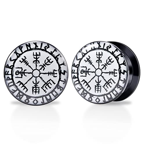 1 Pair Acrylic Solid Screw On Ear Plugs Tunnels Scandinavian Norse Viking Symbol Resin Allergy Free Stretcher For Women Men Body Piercing Jewelry - size: 18mm