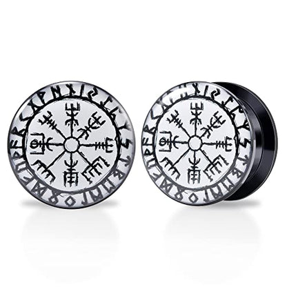 1 Pair Acrylic Solid Screw On Ear Plugs Tunnels Scandinavian Norse Viking Symbol Resin Allergy Free Stretcher For Women Men Body Piercing Jewelry - size: 25mm