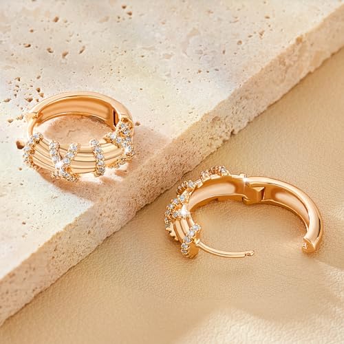 18K Crystal Heart Hoop Earrings for Women with Locket Design, White Crystal Cubic Zirconia Dangling Earrings Fine Jewelry Gifts for Her - color: Ring