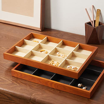 Oirlv Solid Wood Jewelry Tray,Jewelry Drawer Organizer,12 Grid(Grey) | Stackable Design,for Jewelry Necklaces Bracelets and Watches,Organizing and Presentinge Legantly on Dressers&in Dresser - color: Grey 12 grid tray