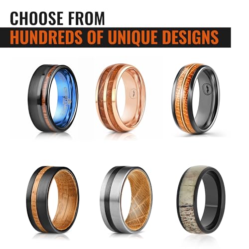 Gentlemen's Bands Blue Opal Inlay Black Hammered Tungsten Men's Wedding Band, 8mm | Tungsten Carbide Men’s Ring | Comfort Fit Black Wedding Ring | Includes Silicone Band, Leather Pouch & Luxury Walnut Box