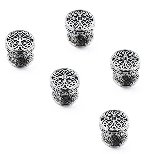 HAWSON Cufflinks and Studs for Men-Fashion Men Vintage Enamel Carbon Fiber Tuxedo Shirt Cufflinks and Studs Set for Regular Wedding Business Accessories - color: antique silver 5 pcs studs set
