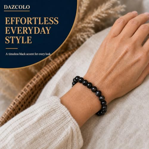8mm Natural Crystal Stretch Bracelet | Handmade Round Stone Bead Bracelet, Runs Large, Meditation Yoga Gift for Women & Men - color: Black Tourmaline