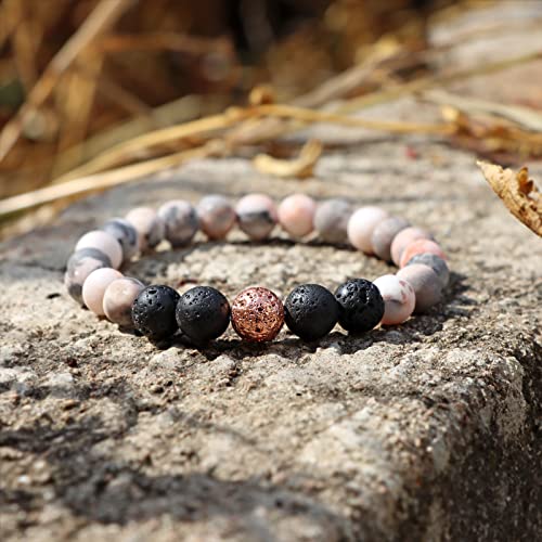 Healing Bracelet For Women Anxiety Beaded Bracelets Jewelry Healing Stone Crystal Bracelet Stress Relief Yoga Beads Chakra Bracelets Gifts For Women pink - color: zebra stone lava rock-1