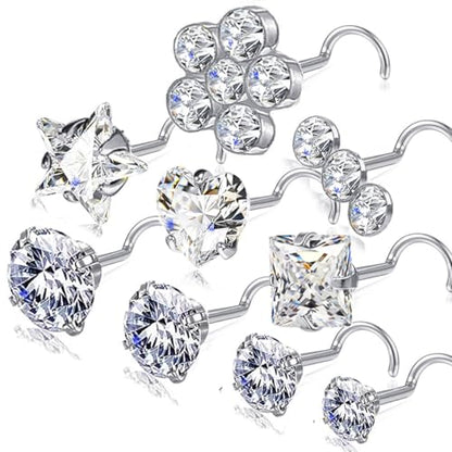 14k Gold Plated Nose Rings Studs for Women 316L Surgical Steel Nose Piercings 22g/20g/18g Gauges 1.5mm/2mm/2.5mm/3mm/3.5mm/4.5mm Sizes - color: 20g 9pcs S Silver Surgical Steel