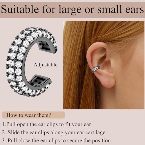 YADOCA 14K Gold Plated Ear Cuffs Non Piercing Earrings for Women Clip On | Trendy Lightweight 14K Gold Plated Ear Clip Fake Earrings Non Pierced Cartilage Ear Cuff Earrings for Women - color: Black