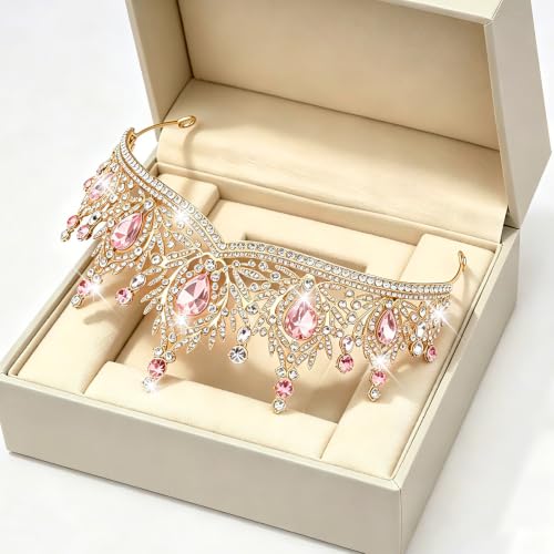 Casoty Pink Crystal Tiaras and Crowns for Women, Rhinestone Queen Headband Bridal Headpieces for Wedding Birthday Prom Quinceanera Pageant Party - color: Pink