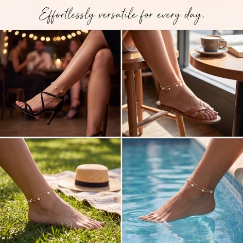 Dainty Layered Ankle Bracelets for Women Waterproof, 14K Gold/Silver Plated Anklets Beaded Satellite Chain Ankle Bracelet Set Trendy Beach Summer Fashion Jewelry Gift - style: Style 6