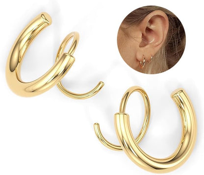 Spiral Hoop Twist Double Earrings - 14K Helix Spiral Earrings, Double Piercing Earrings, Faux Double Hoop Earrings, Tiny Twist Earrings for Women - color: Zircon Gold
