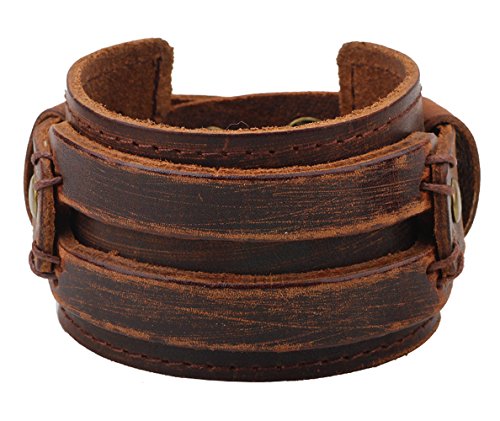Leather Bracelet for Men Braided Stainless Steel Mens Bracelets - color: Brown 2
