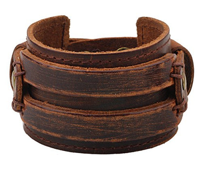 Leather Bracelet for Men Braided Stainless Steel Mens Bracelets - color: Brown 2
