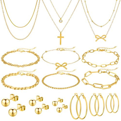 NEWITIN 61 Pieces Rose Gold Jewelry Set for Women Fashion Costume Jewelry | Bohemian Jewelry, Inlaid Cubic Zirconia, Gold Plated Necklace Bracelets Rings Earrings Set for Women Party Daily, Women Gifts - color: Yellow
