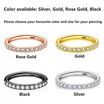 Clear CZ Nose Rings & Earrings - 316L Surgical Steel - Cartilage, Conch, Daith, Helix, Rook, Tragus, Lobe & Snug Body Piercing Jewelry - 20G, 18G - color: Black, size: 1pc 16 Gauge 9mm