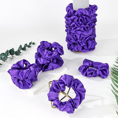 16 Pcs Satin Purple Scrunchies Bridesmaid Proposal Gifts Hair Ties Scrunchies for Women Girls Bachelorette Party Favors (deep purple) - color: deep purple