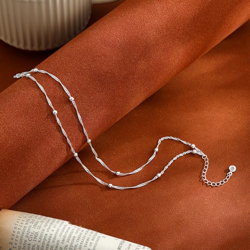 ASCOMY Ankle Bracelets for Women 14K Gold/Silver Plated Anklets for Women Waterproof Layered Cute Beads Dot Shining Twist Rope Chain Pearl Bar Link Heart Anklets Summer Beach Foot Chain Jewelry Gifts - style: Beads Link-sl
