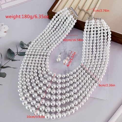 Multilayer Strand Chain Faux Pearls Flapper Beads Cluster Long Choker Necklace - color: Red Necklace