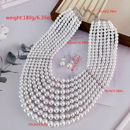 Multilayer Strand Chain Faux Pearls Flapper Beads Cluster Long Choker Necklace - color: Red Necklace