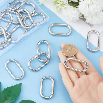 SUNNYCLUE 1 Box 24Pcs Trigger Spring O Rings O Ring Clips 44x25mm Rounded Rectangle Purse Ring Clip Clasps Spring Key Ring Carabiner Clips Keyring Snap Hooks Buckles for Jewelry Clasps DIY Crafts - color: 1 Box 24pcs Spring Buckles 44x25mm